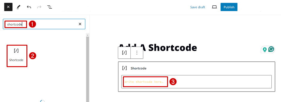 default wordpress shortcode block